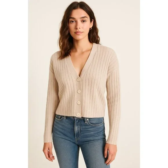 Abercrombie & Fitch Ribbed Knit Cardigan Size Small Preppy Y2K Cropped - Picture 1 of 5